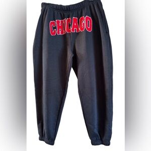 Black Sweatpants with Red Chicago Print